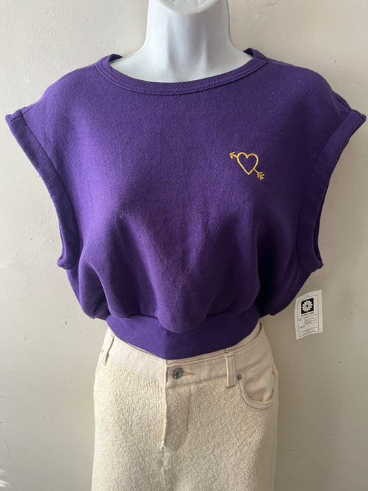Embroidered Modern Crew Sweat Top Purple & Yellow| M/L