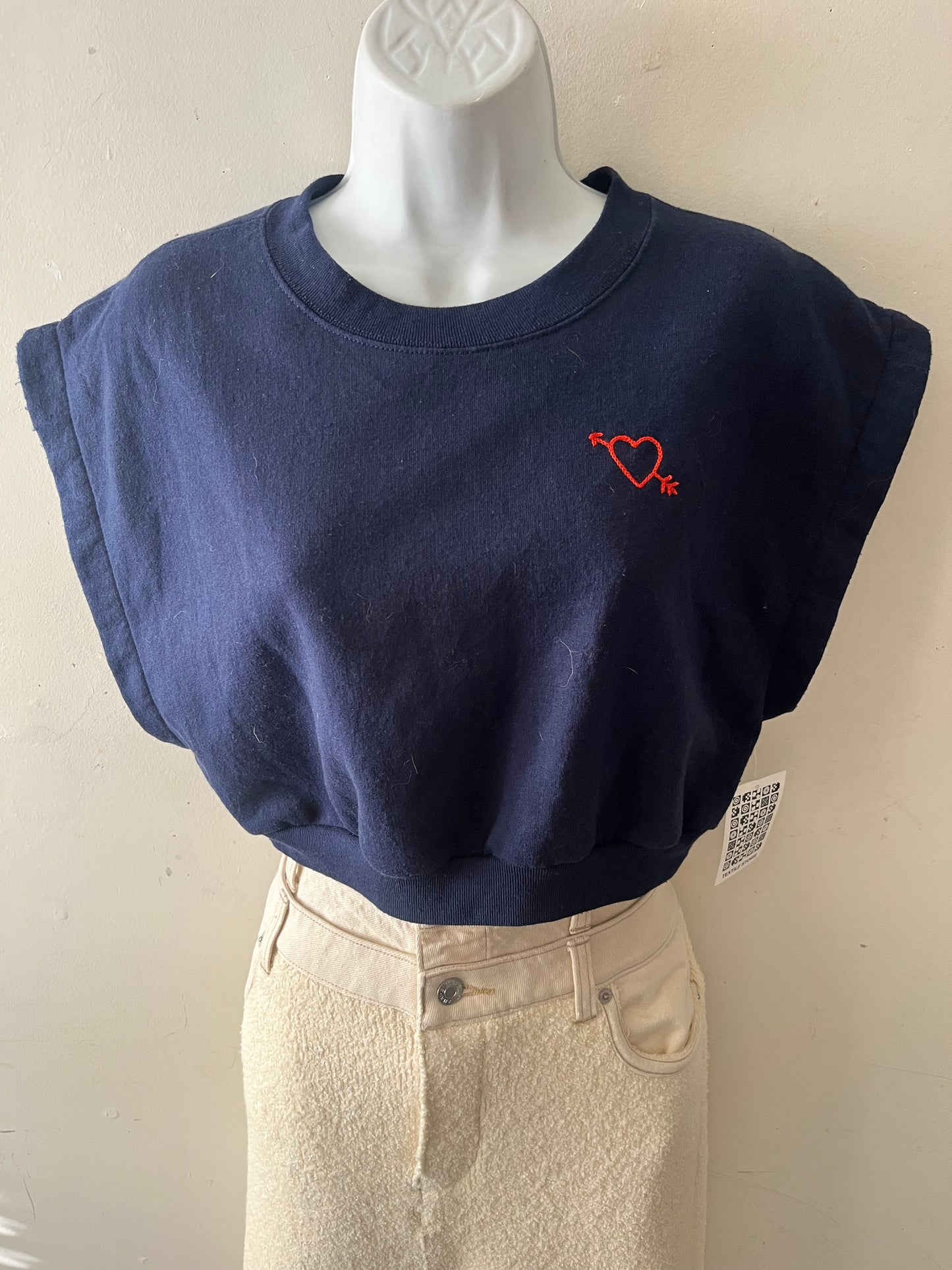 Embroidered Modern Crew Sweat Top Navy & Blood Orange| S/M