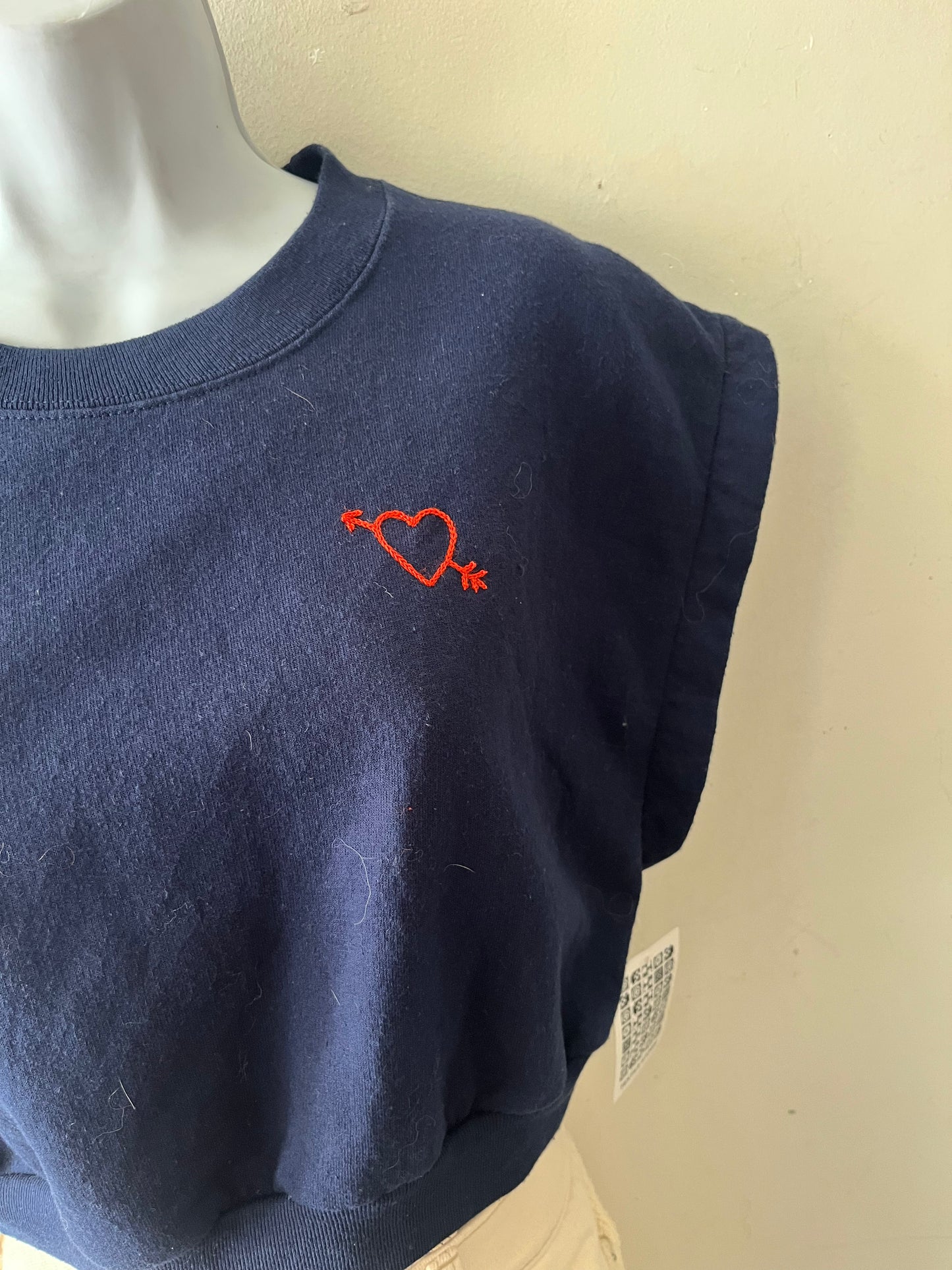 Embroidered Modern Crew Sweat Top Navy & Blood Orange| S/M