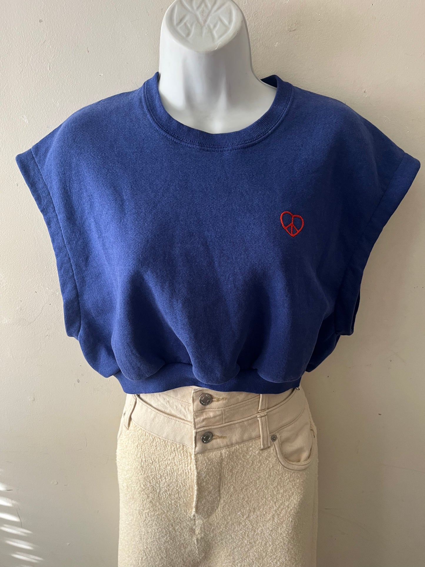 Embroidered Modern Crew Sweat Top Blue & Red| M/L