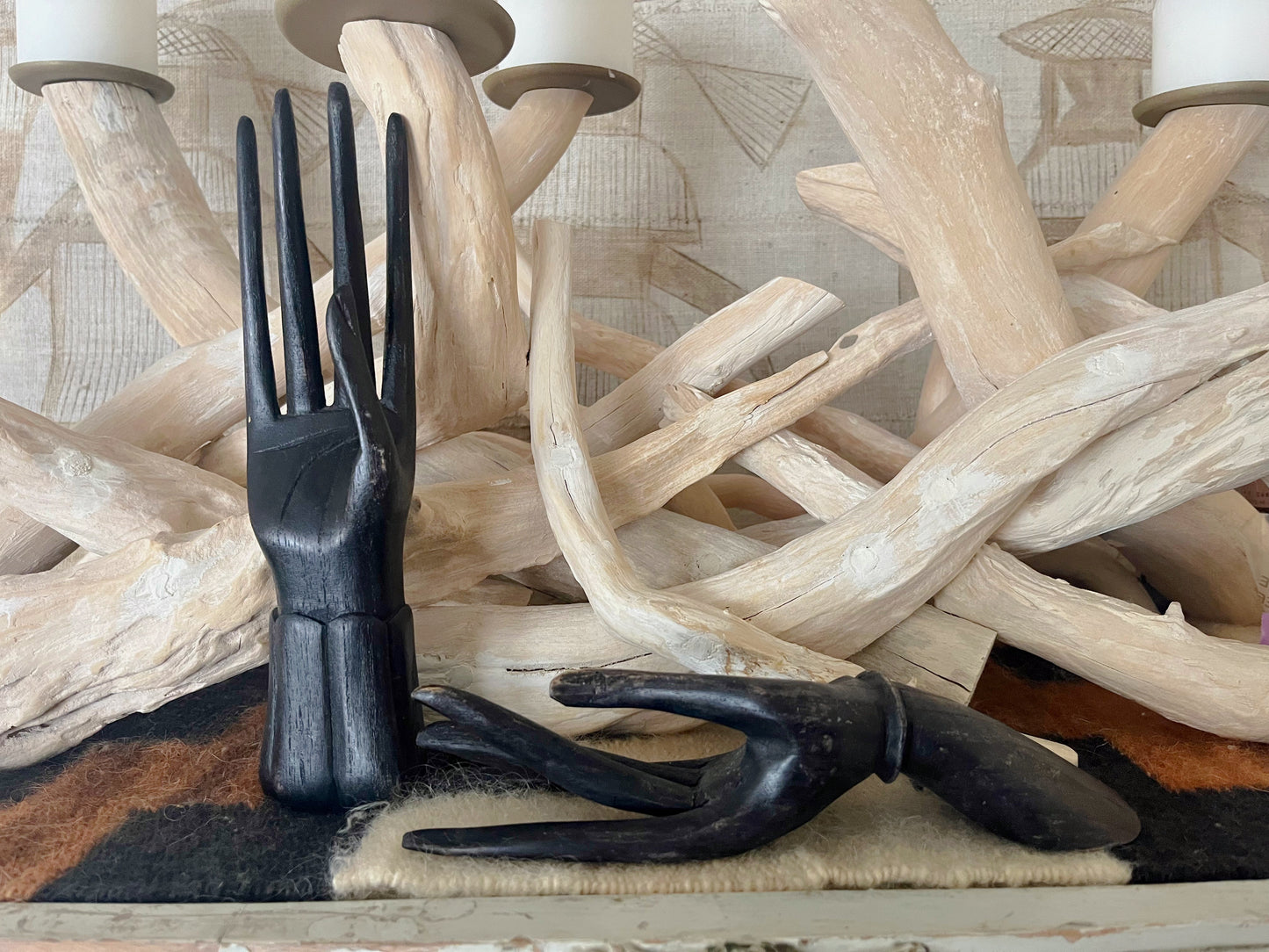 Wood Carved Hand Sculptures- Pair