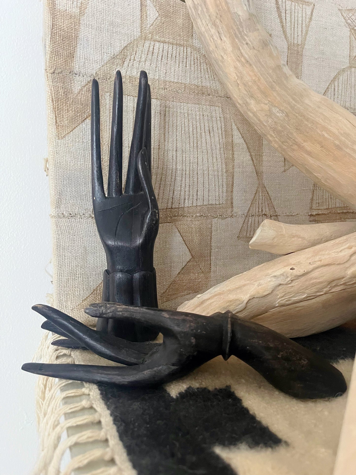 Wood Carved Hand Sculptures- Pair