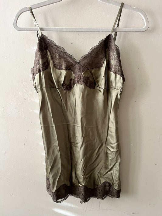 Silk Lace Cami Khaki Green | Small