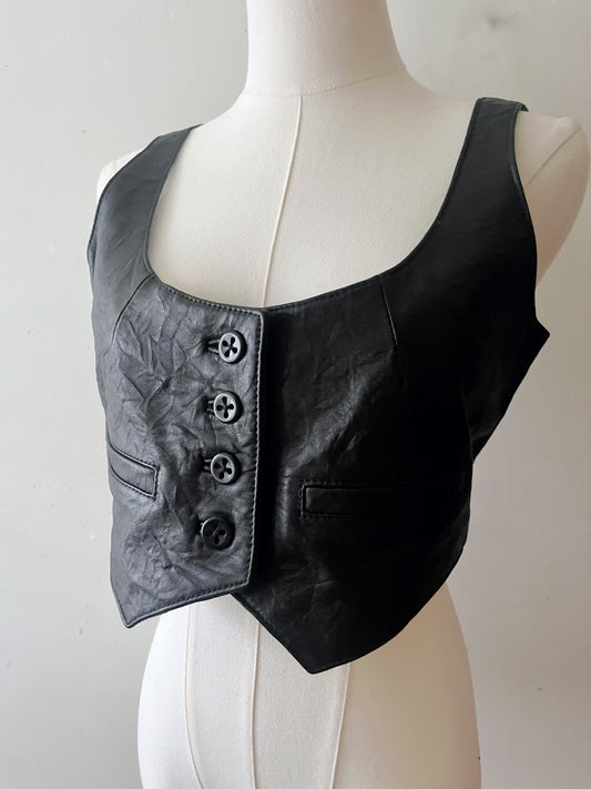 Cropped Leather Paisley Vest | Small