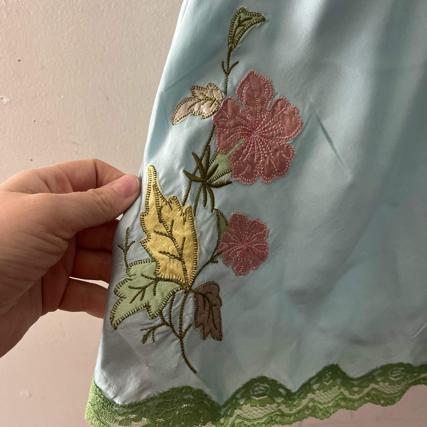 Silk Lace Cami Embroidered Powder Blue| Small