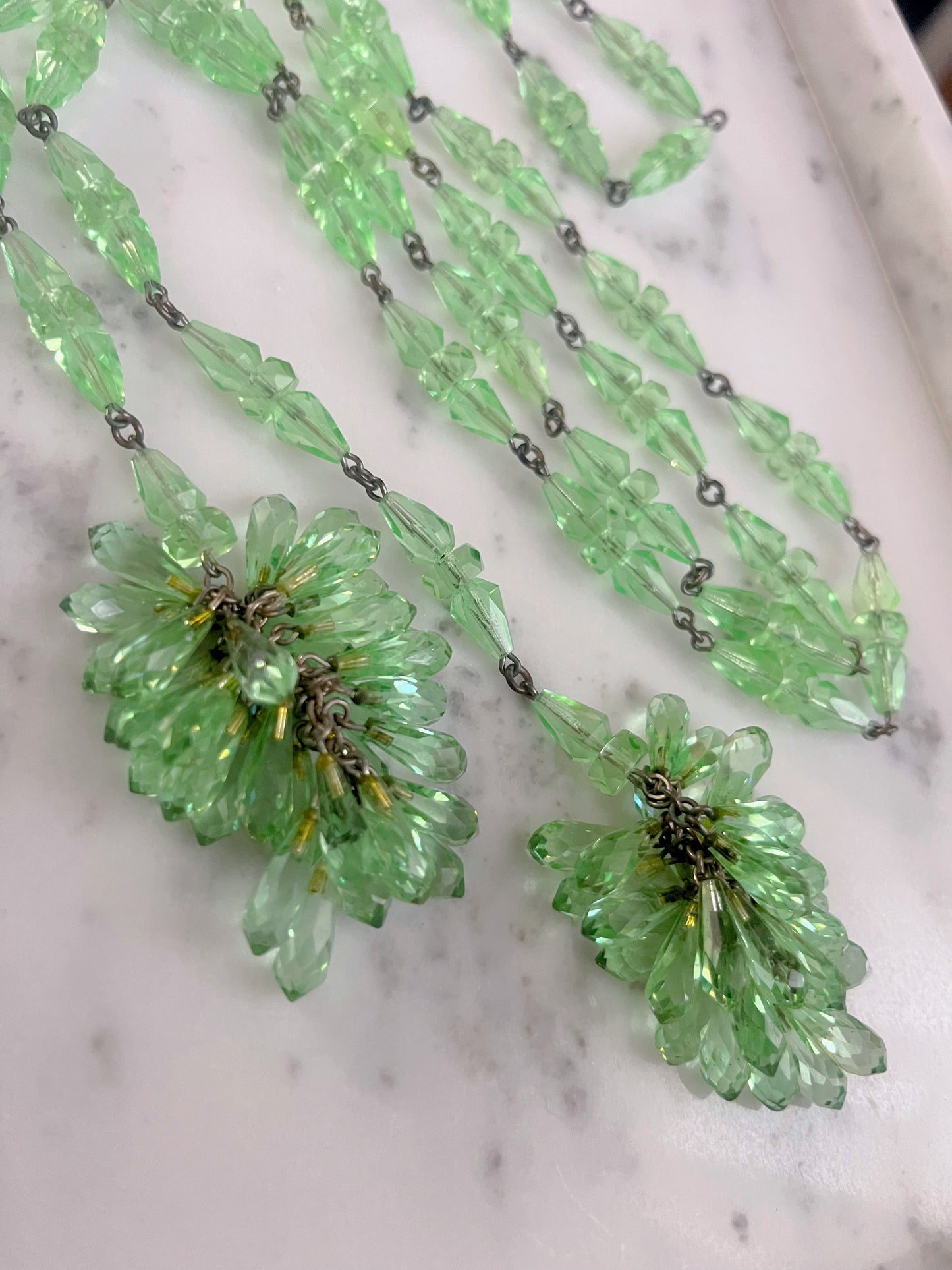 Pistachio Crystal Glass Wrap Lariat Necklace