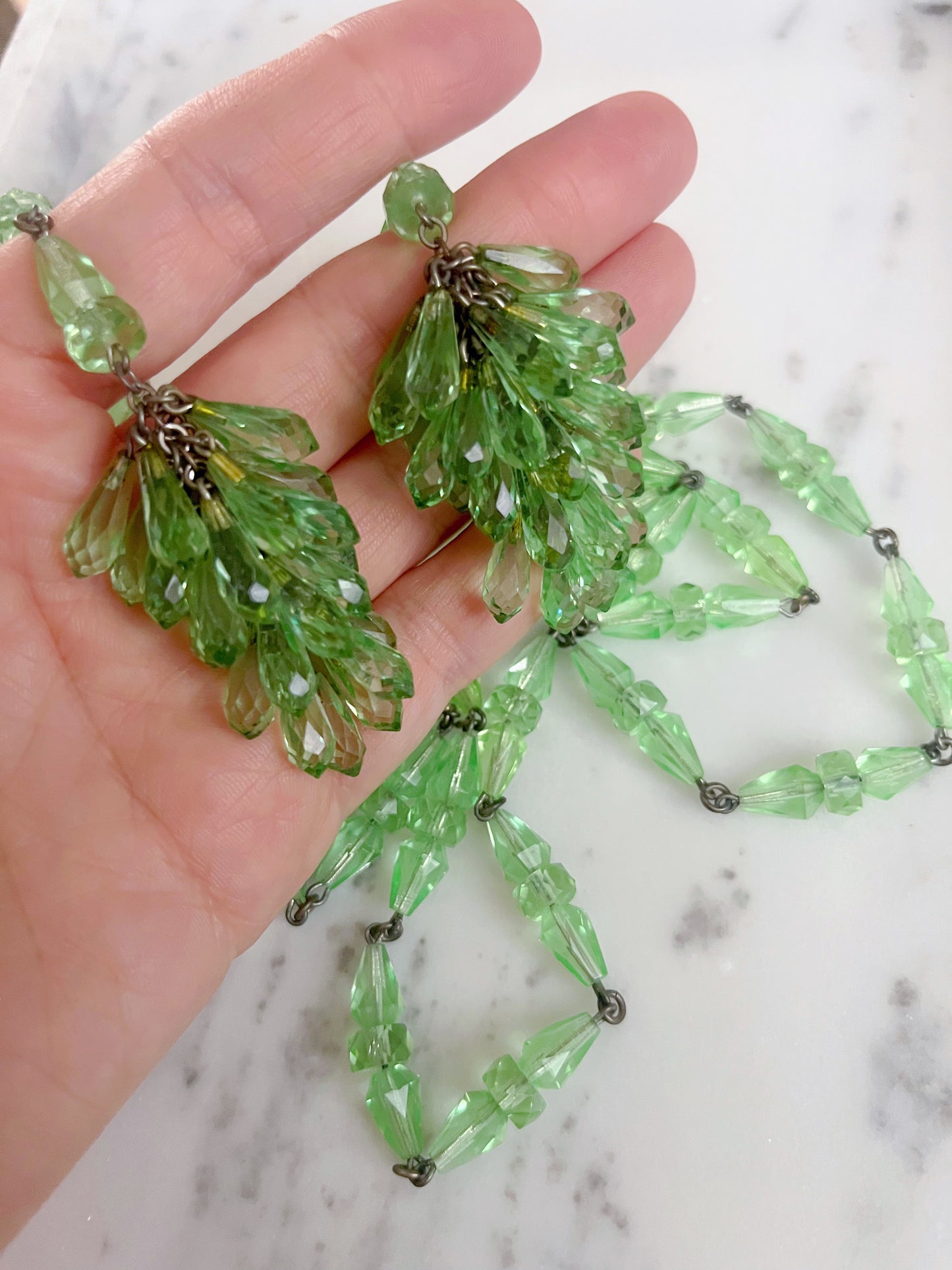 Pistachio Crystal Glass Wrap Lariat Necklace