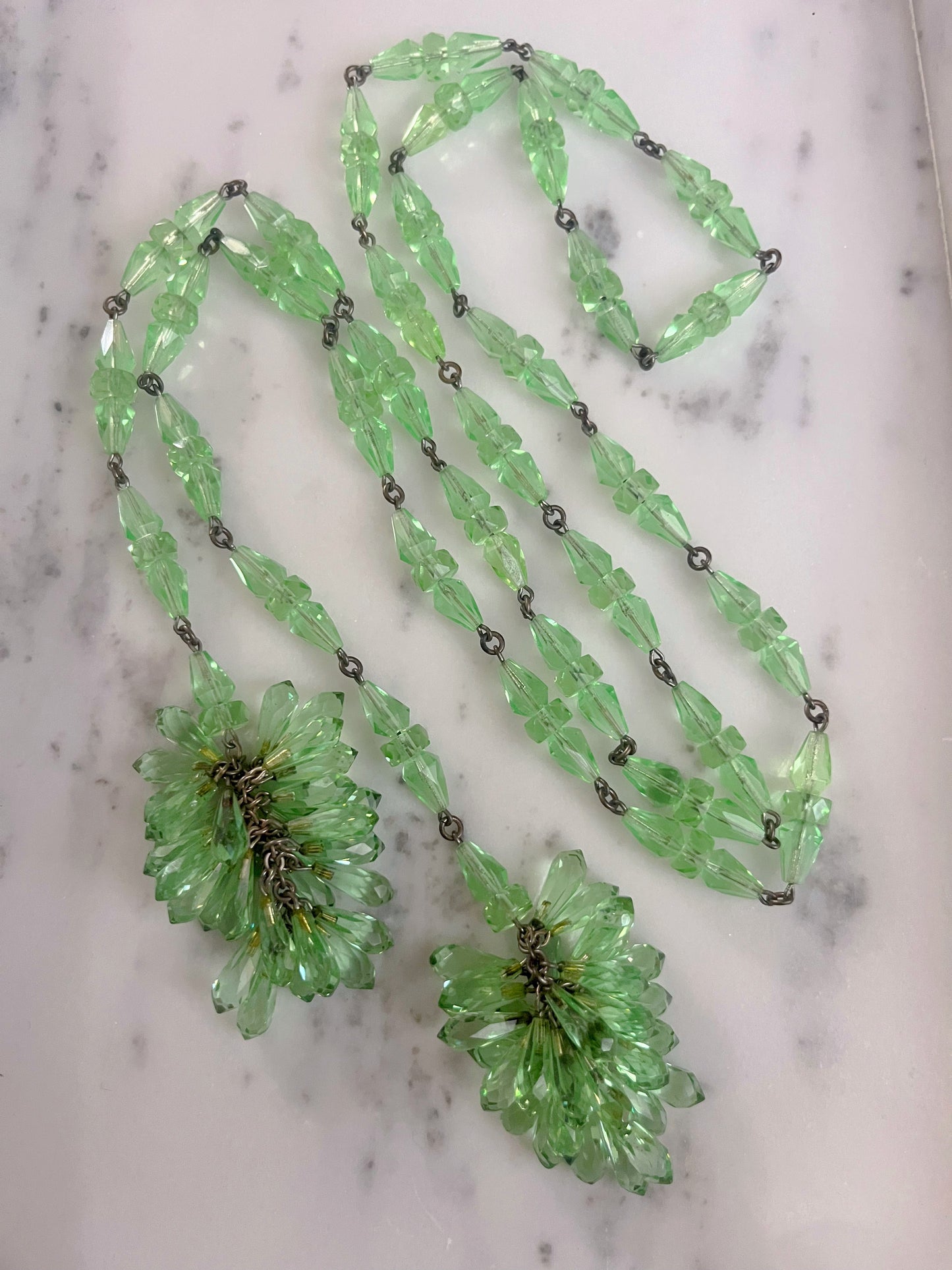 Pistachio Crystal Glass Wrap Lariat Necklace