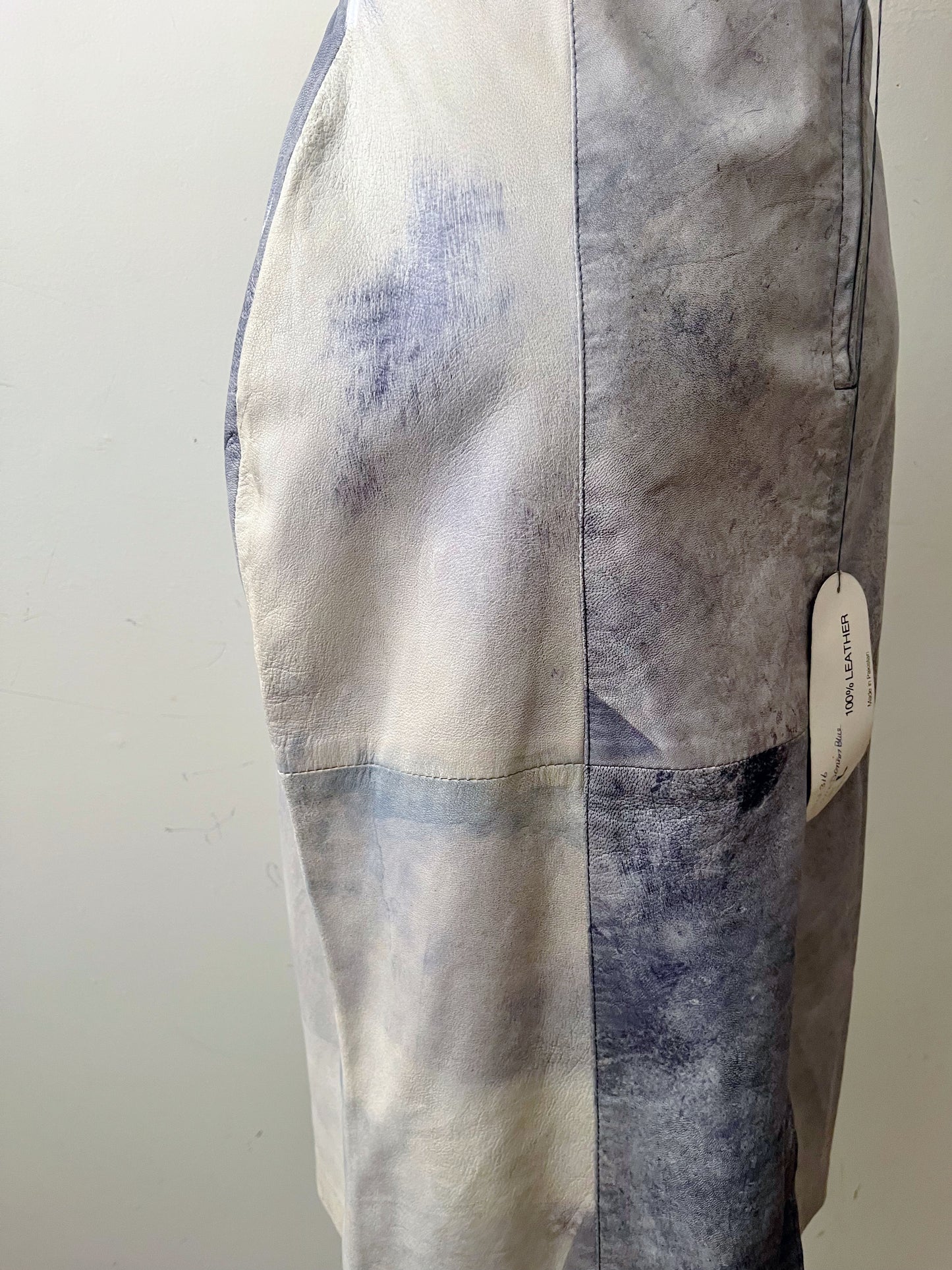 Leather Patched Cool Blue Dyed Skirt| Medium
