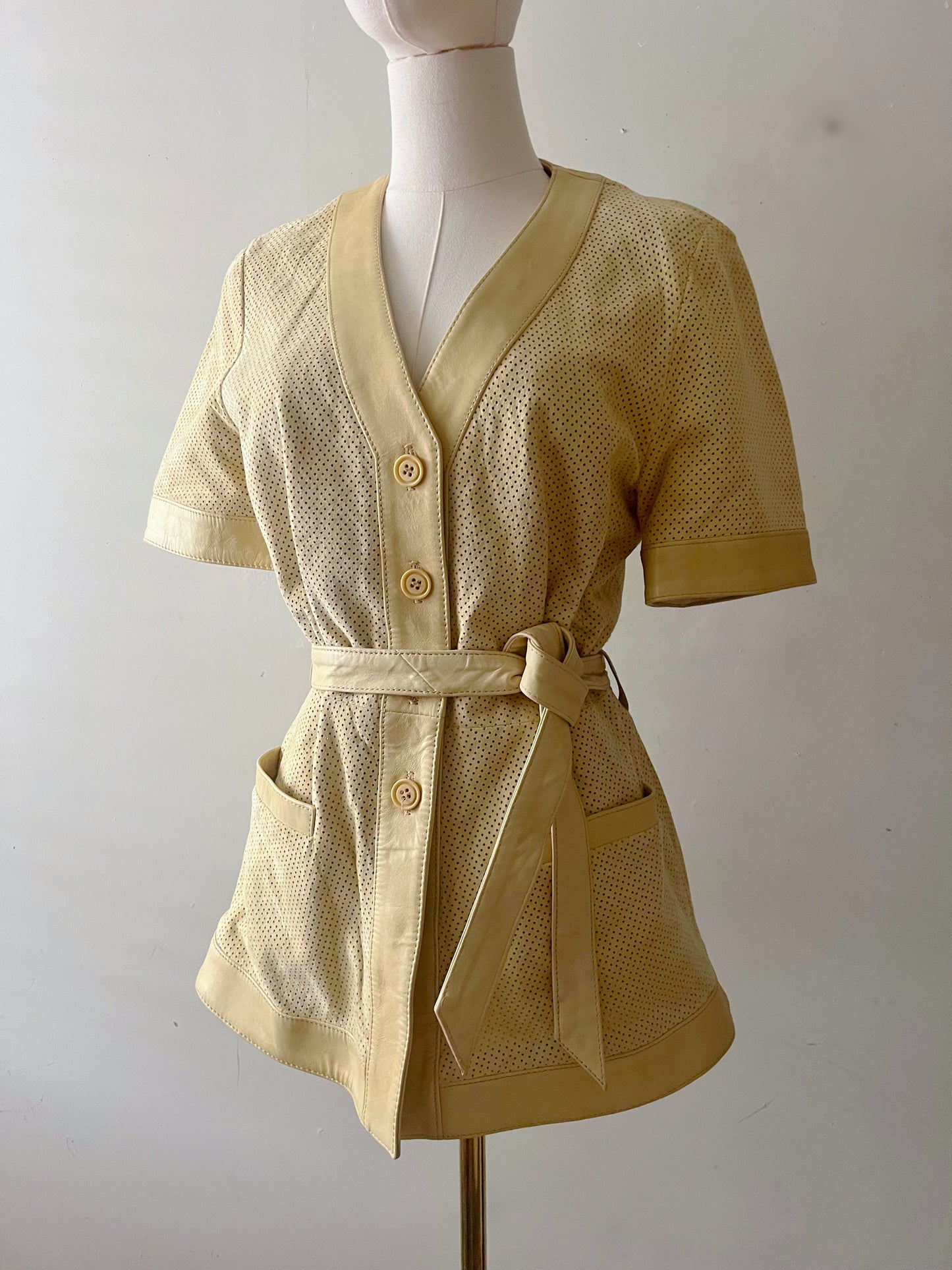 Leather Suede Preforated Short Sleeve Jacket| S/M