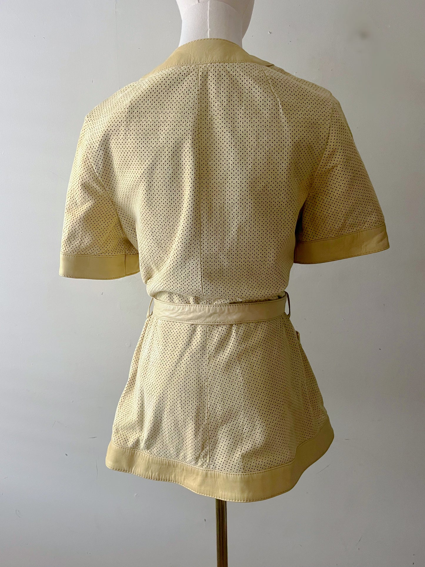 Leather Suede Preforated Short Sleeve Jacket| S/M