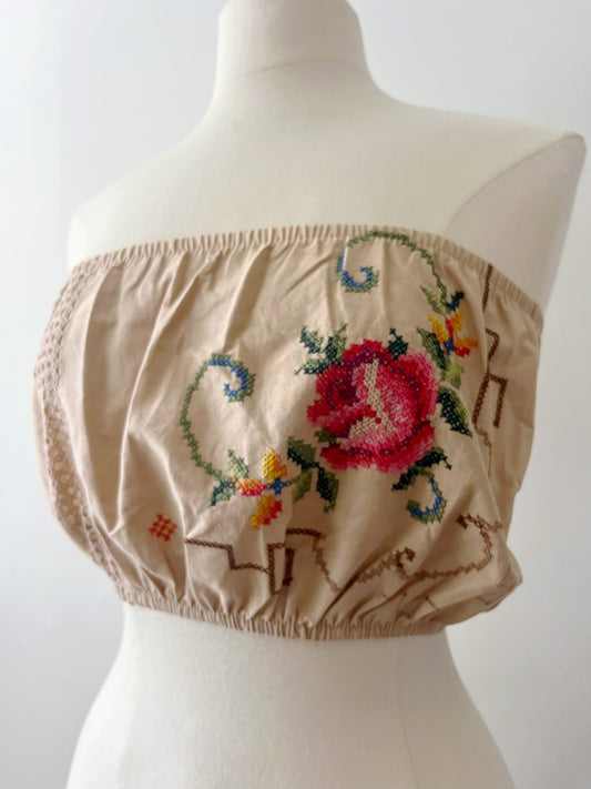 Embroidered Cropped Tube Top| Small-Medium