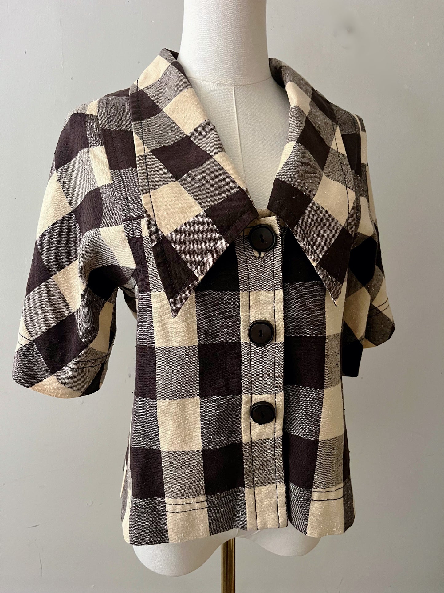 Gingham Short Sleeve Jacket| S/M