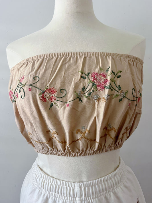 Embroidered Cropped Tube Top| Small-Medium