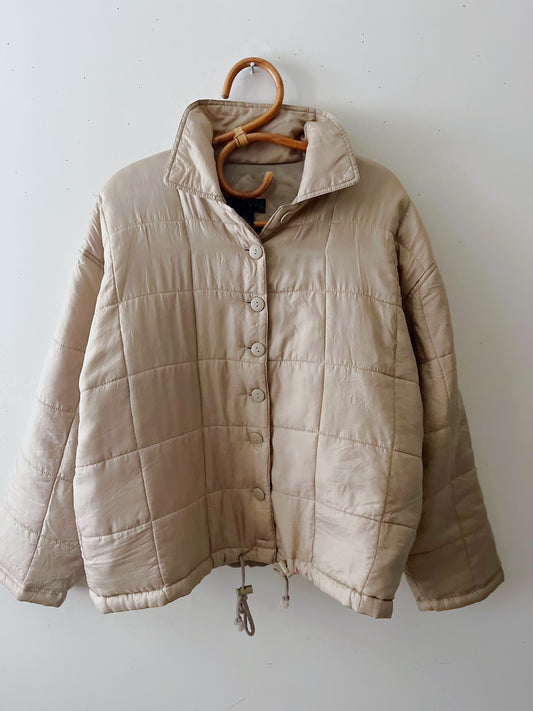 Light Taupe Utility Quilted Silk Jacket| L/XL