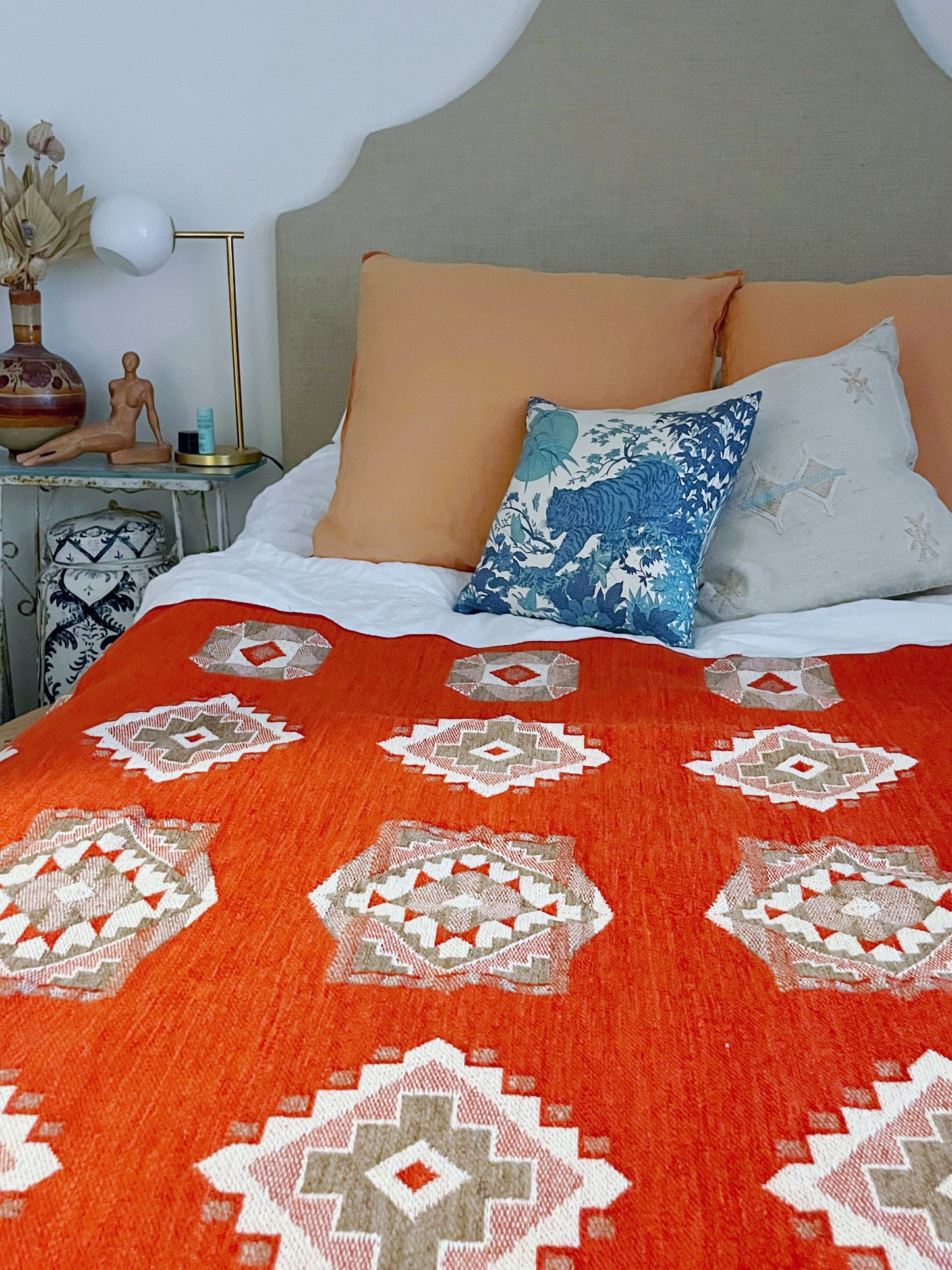 Woven Coral Aztec Textile Coverlet Rug