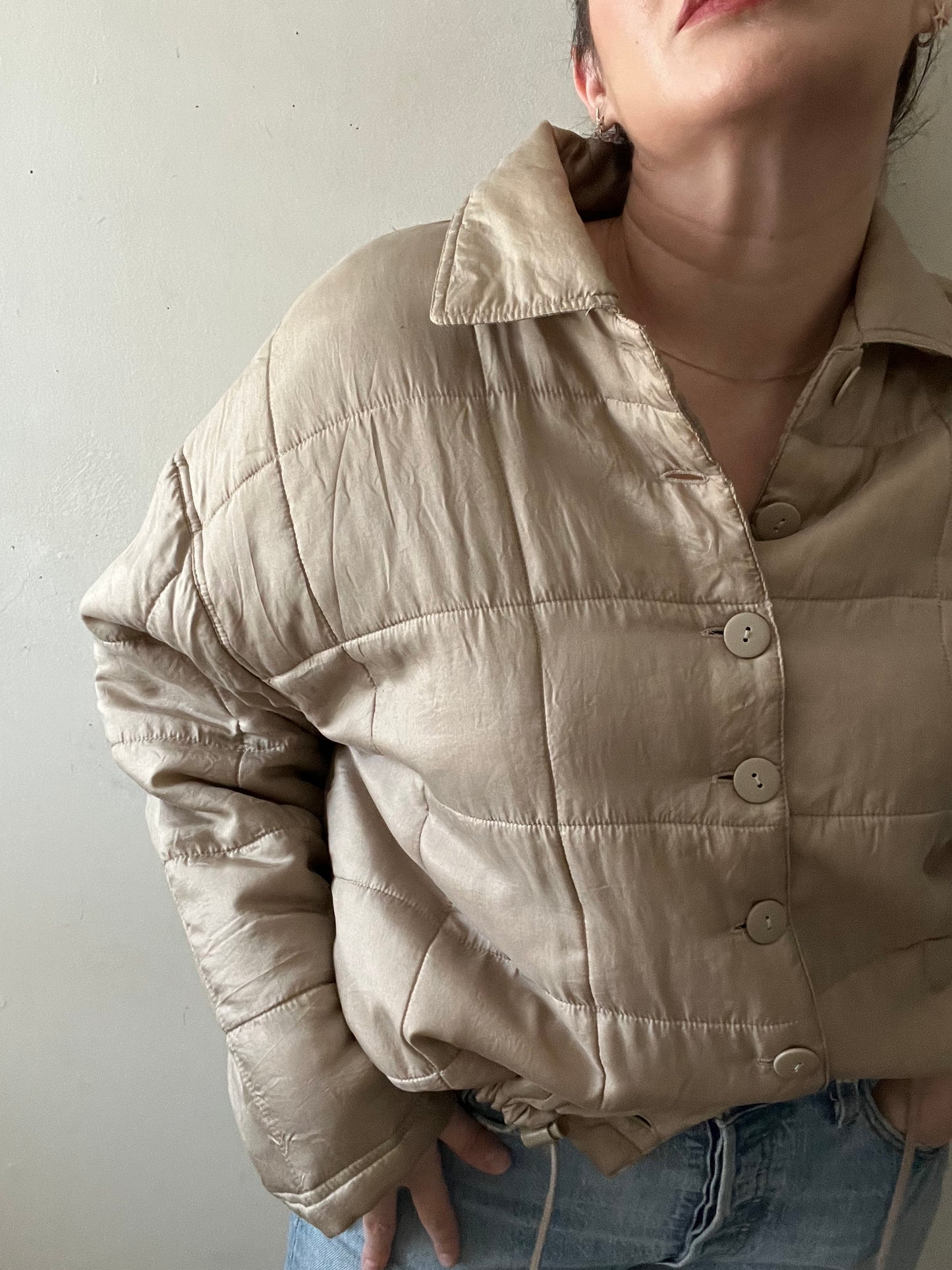 Light Taupe Utility Quilted Silk Jacket