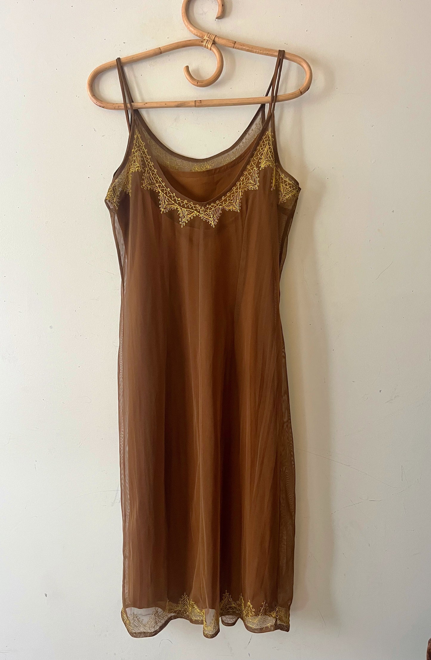 Sheer Metallic Edge Slip Dress| Medium