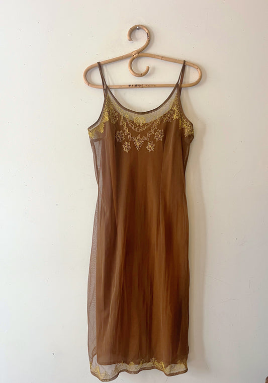 Sheer Metallic Edge Slip Dress| Medium