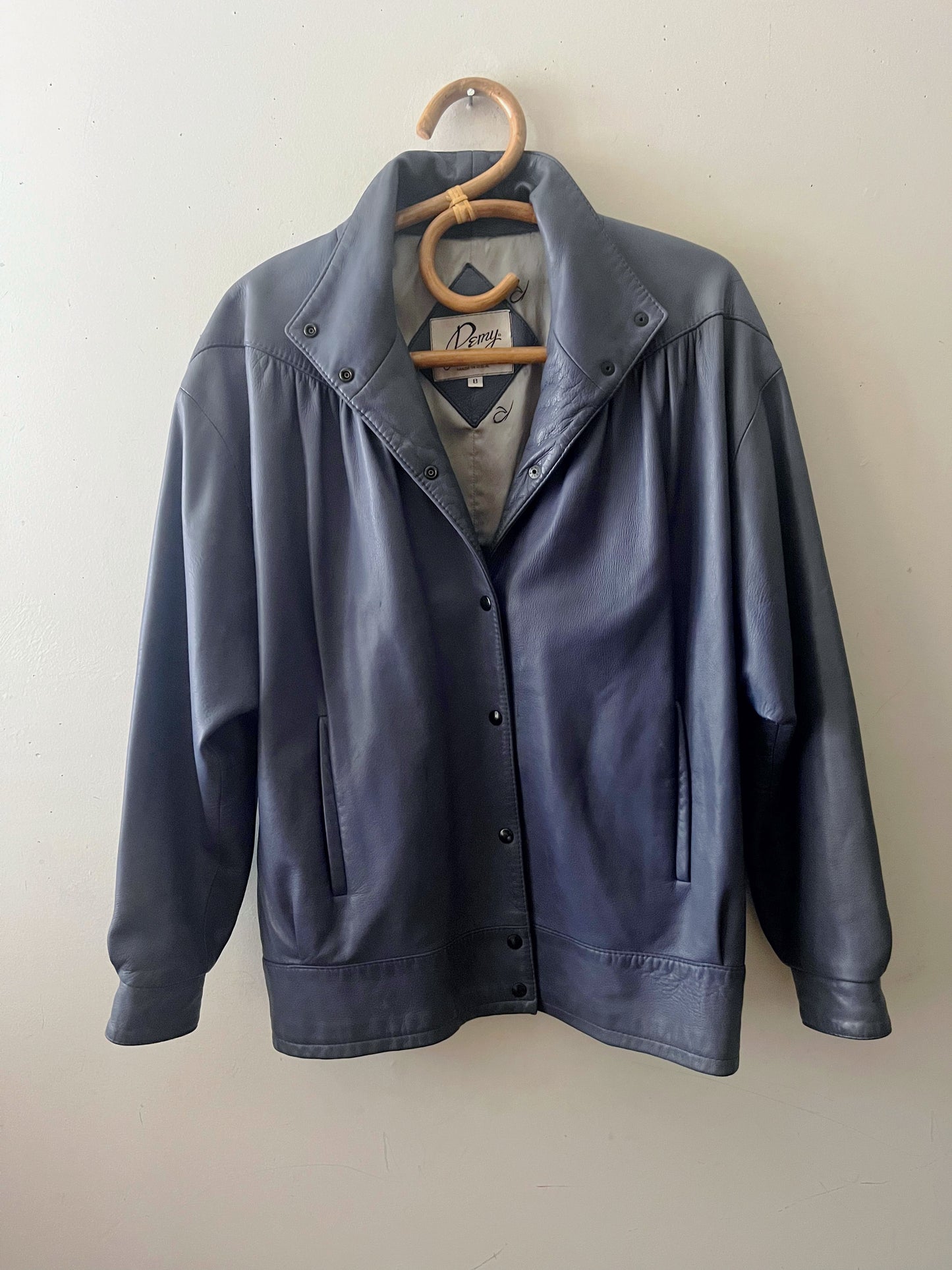 Blue Grey Leather Jacket| Medium