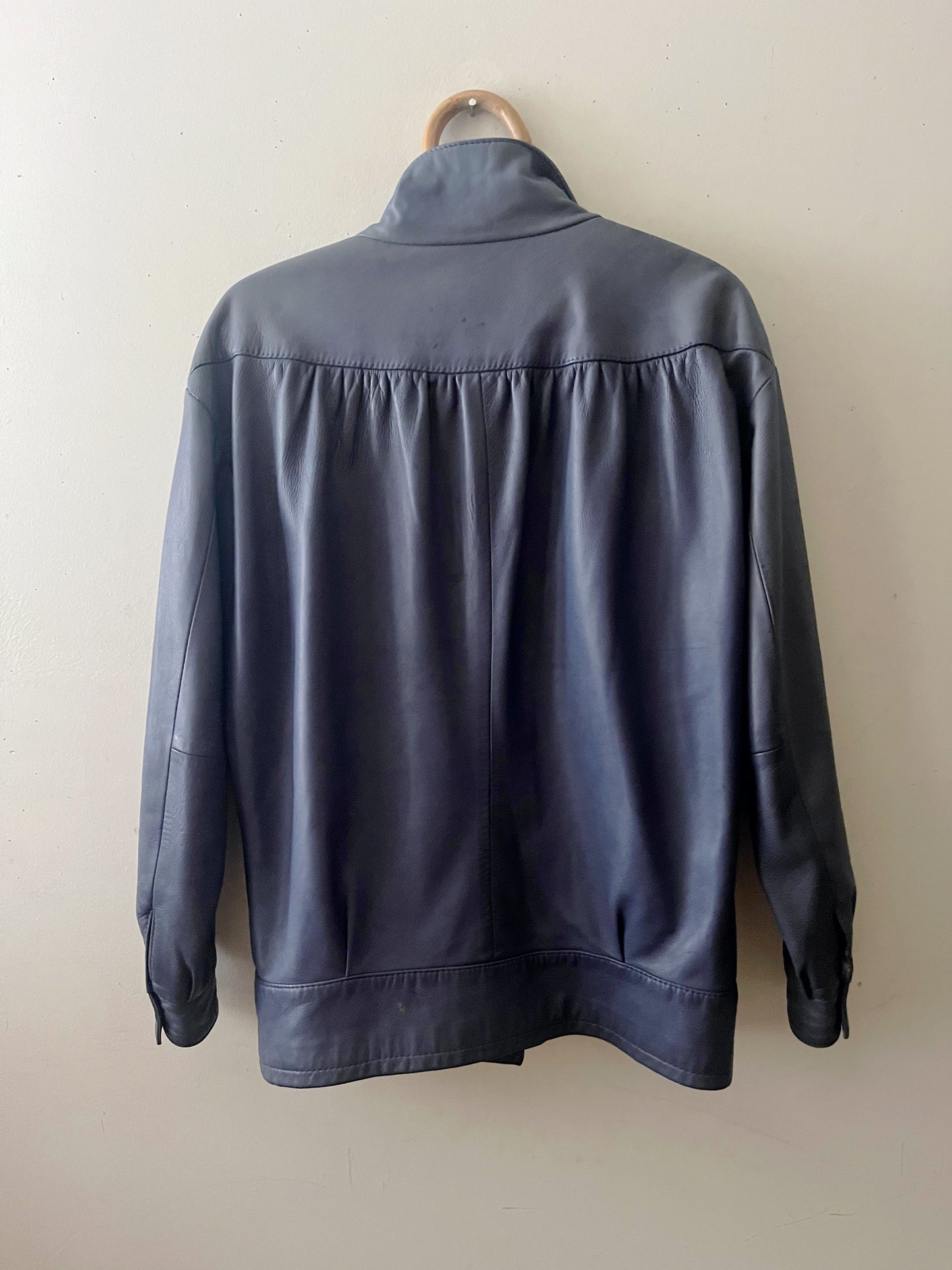 Blue Grey Leather Jacket| Medium