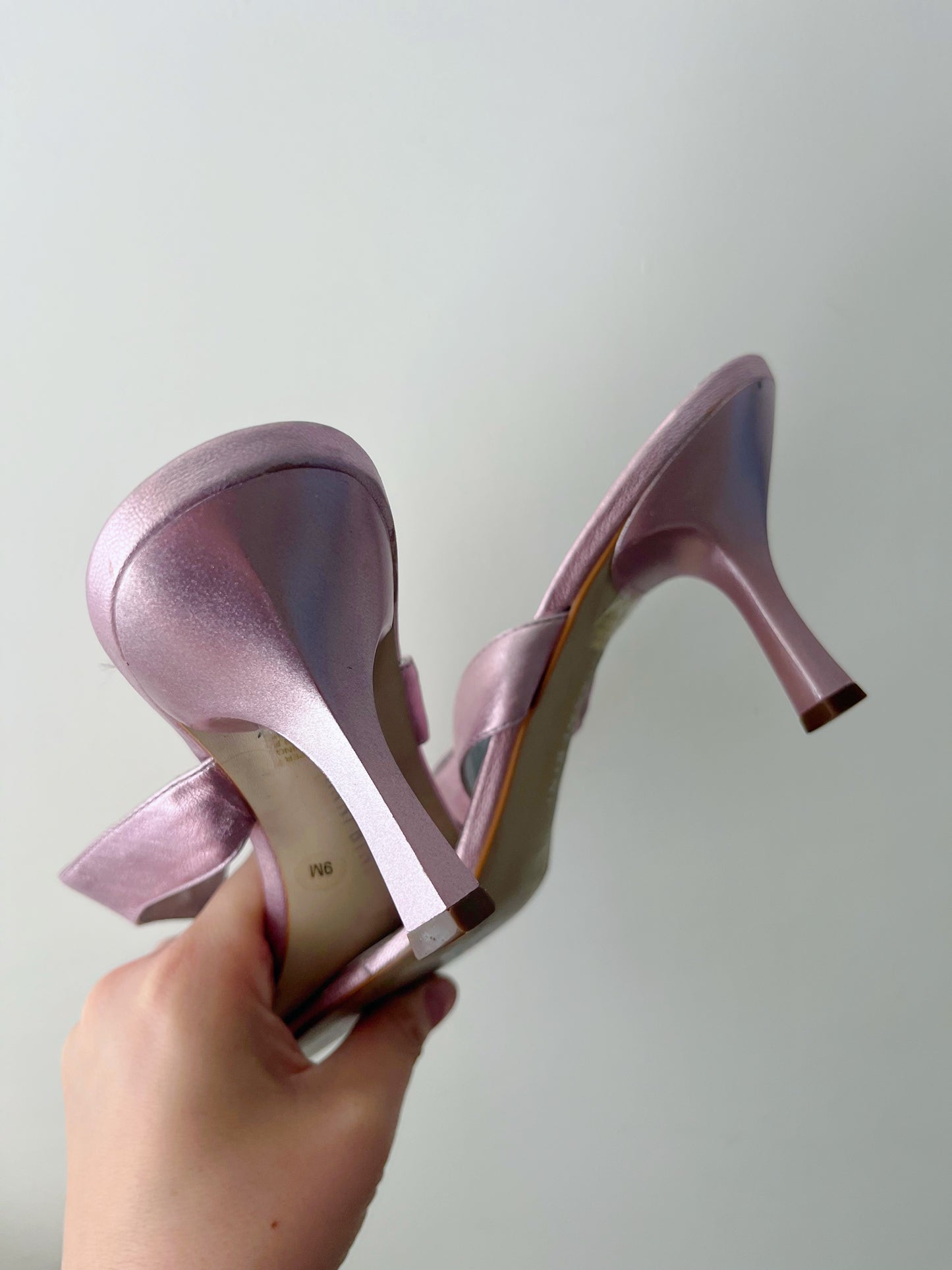 Metallic Pink Jeweled Heel Sandal