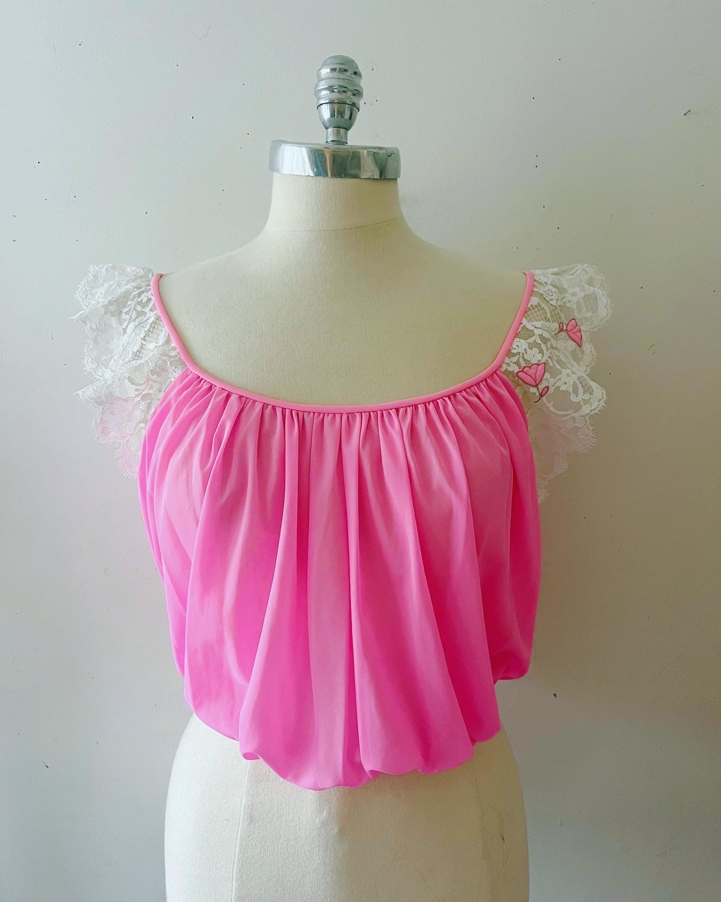Babydoll Lingerie Lace Cami Top- Pink Lace