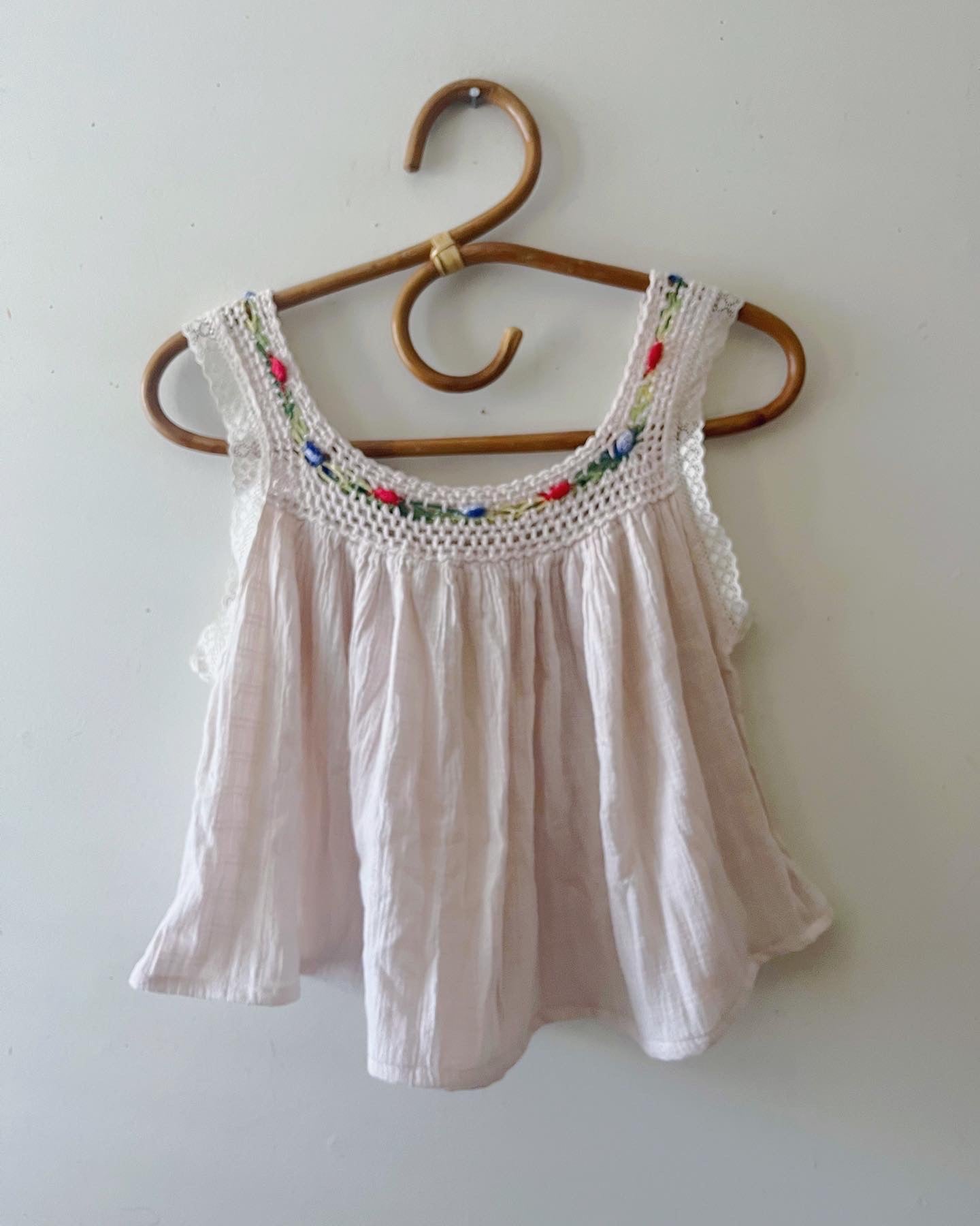 Babydoll Lace Cami Top- Pale Pink Airy Cotton