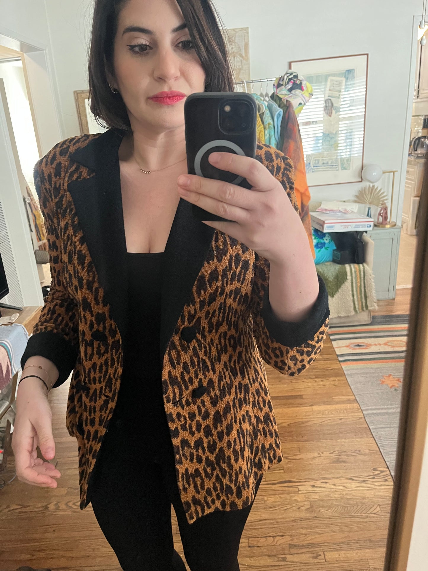 Leopard Double Breasted Terrycloth Blazer