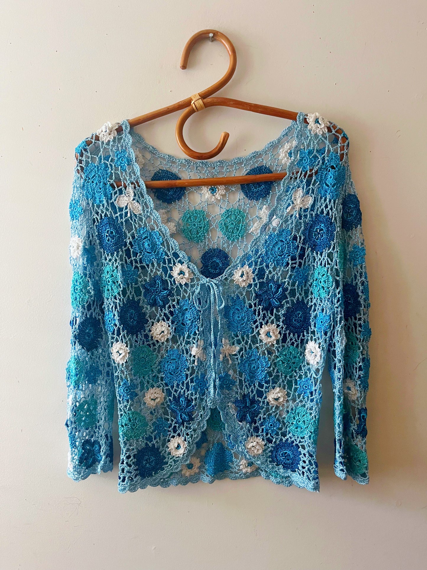 Crochet Metallic Beaded Floral Cardigan