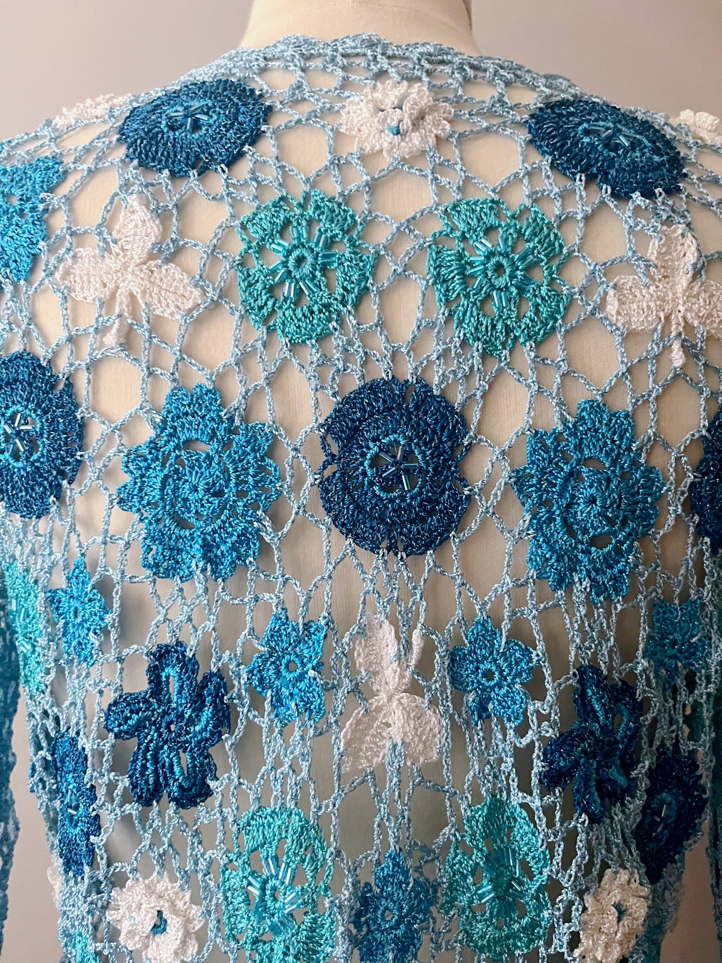 Crochet Metallic Beaded Floral Cardigan