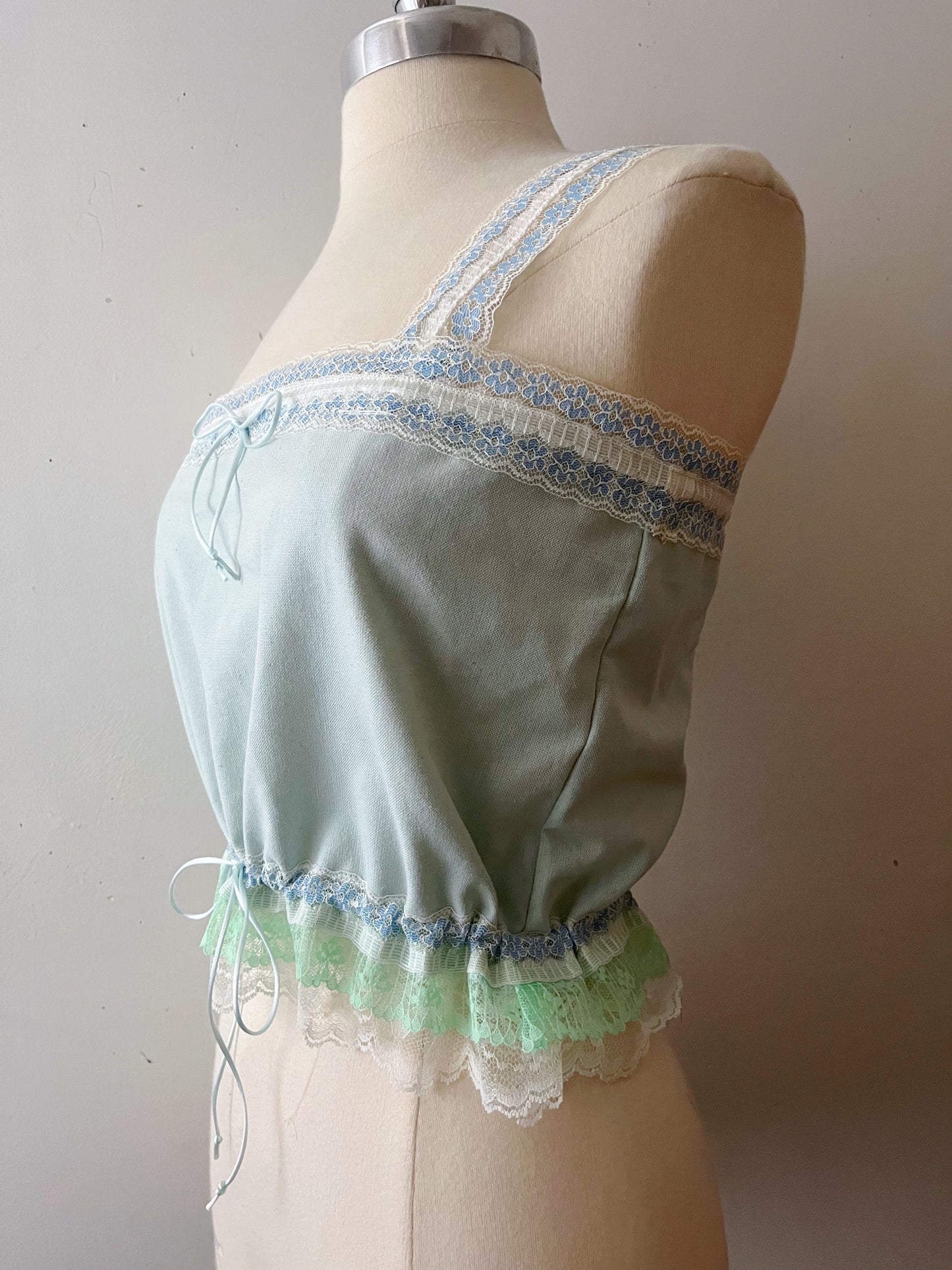 Babydoll Lace Cami Top- Linen Blue Bell