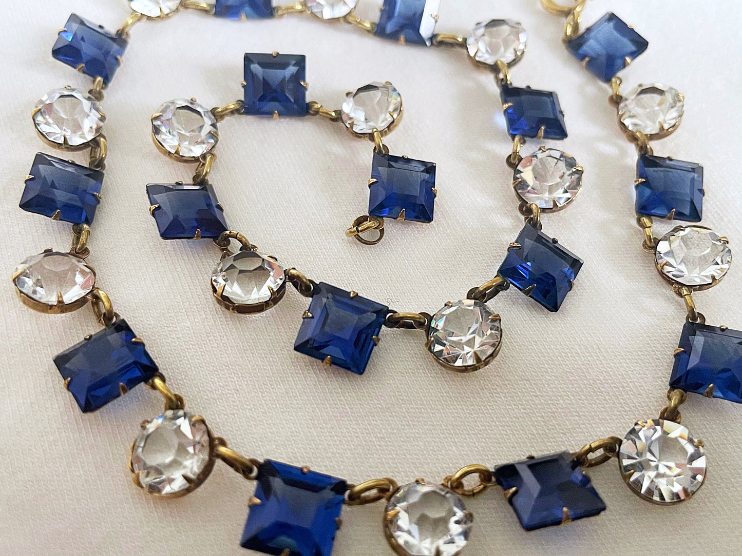 Art Deco Sapphire Crystal Open Back Necklace