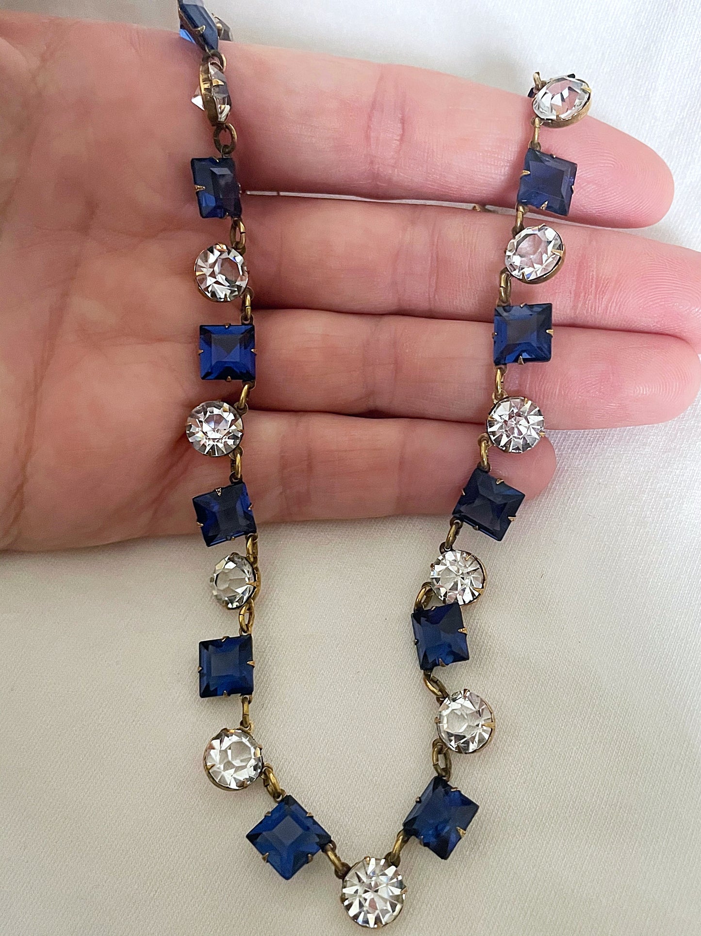 Art Deco Sapphire Crystal Open Back Necklace