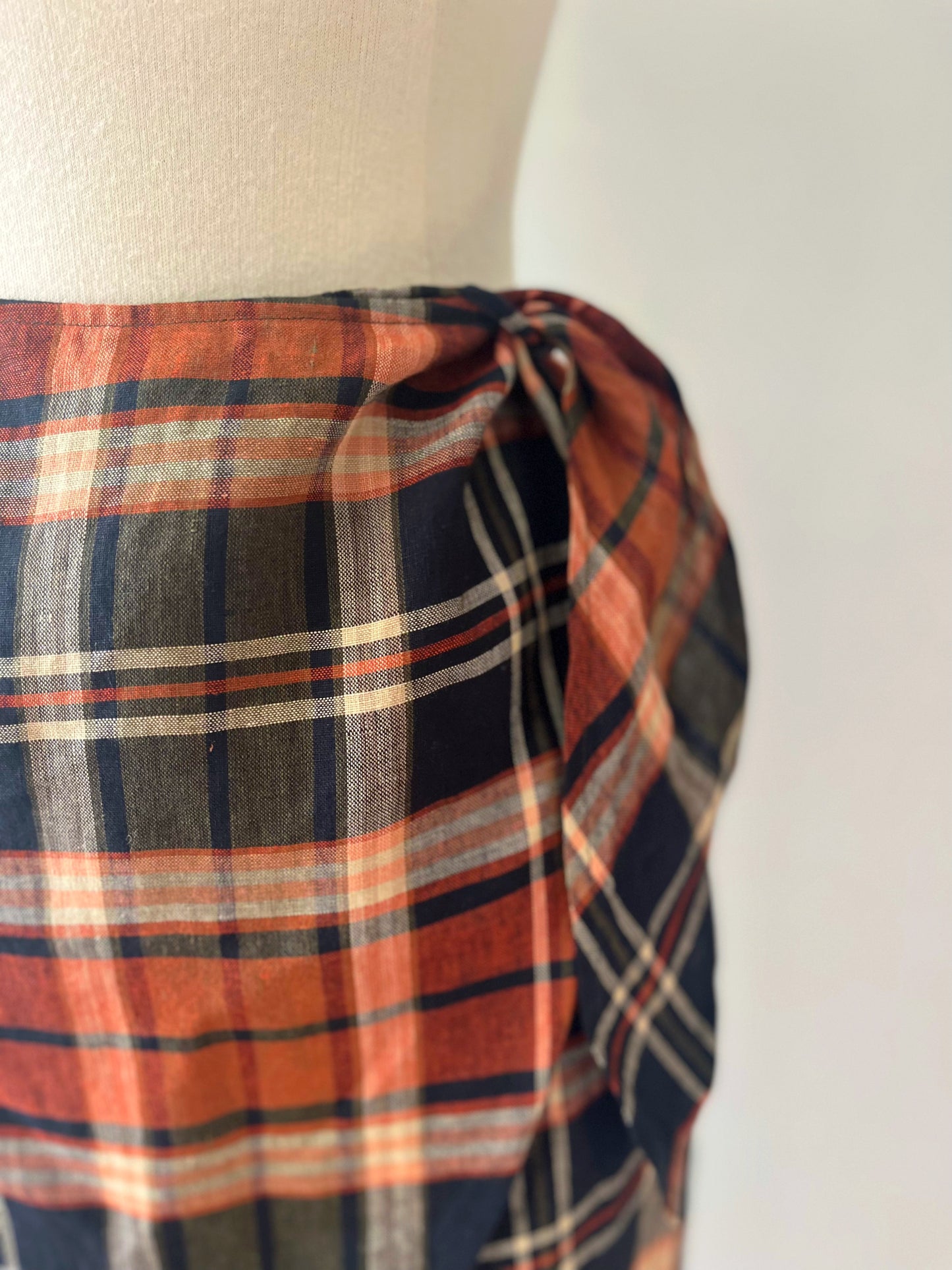 Ralph Lauren Linen Plaid Wrap Skirt
