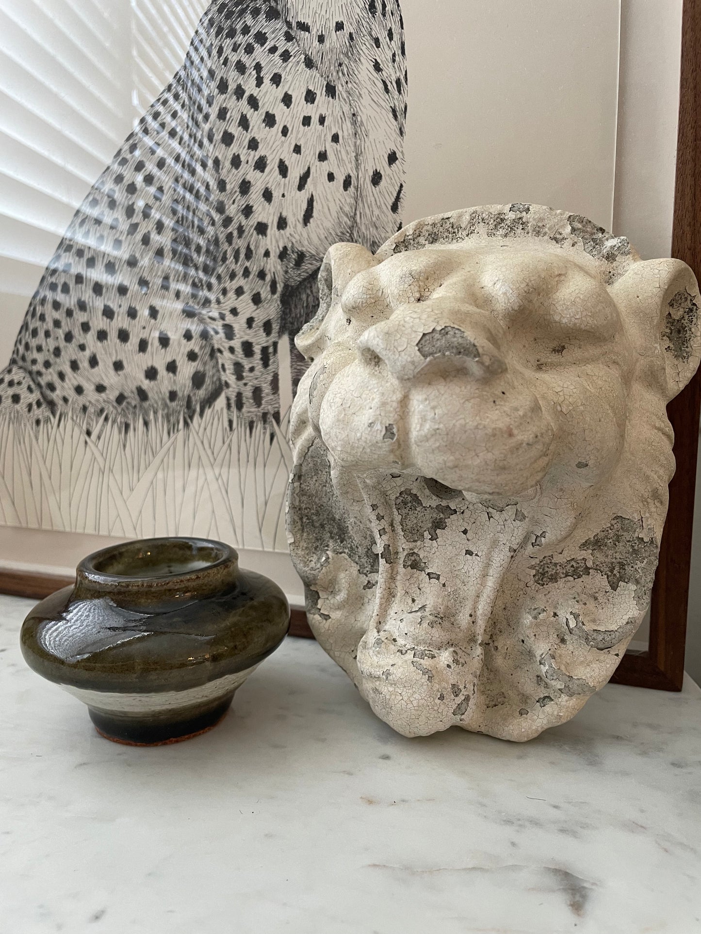 Salvage Lion Cement Bust Hanging Decor