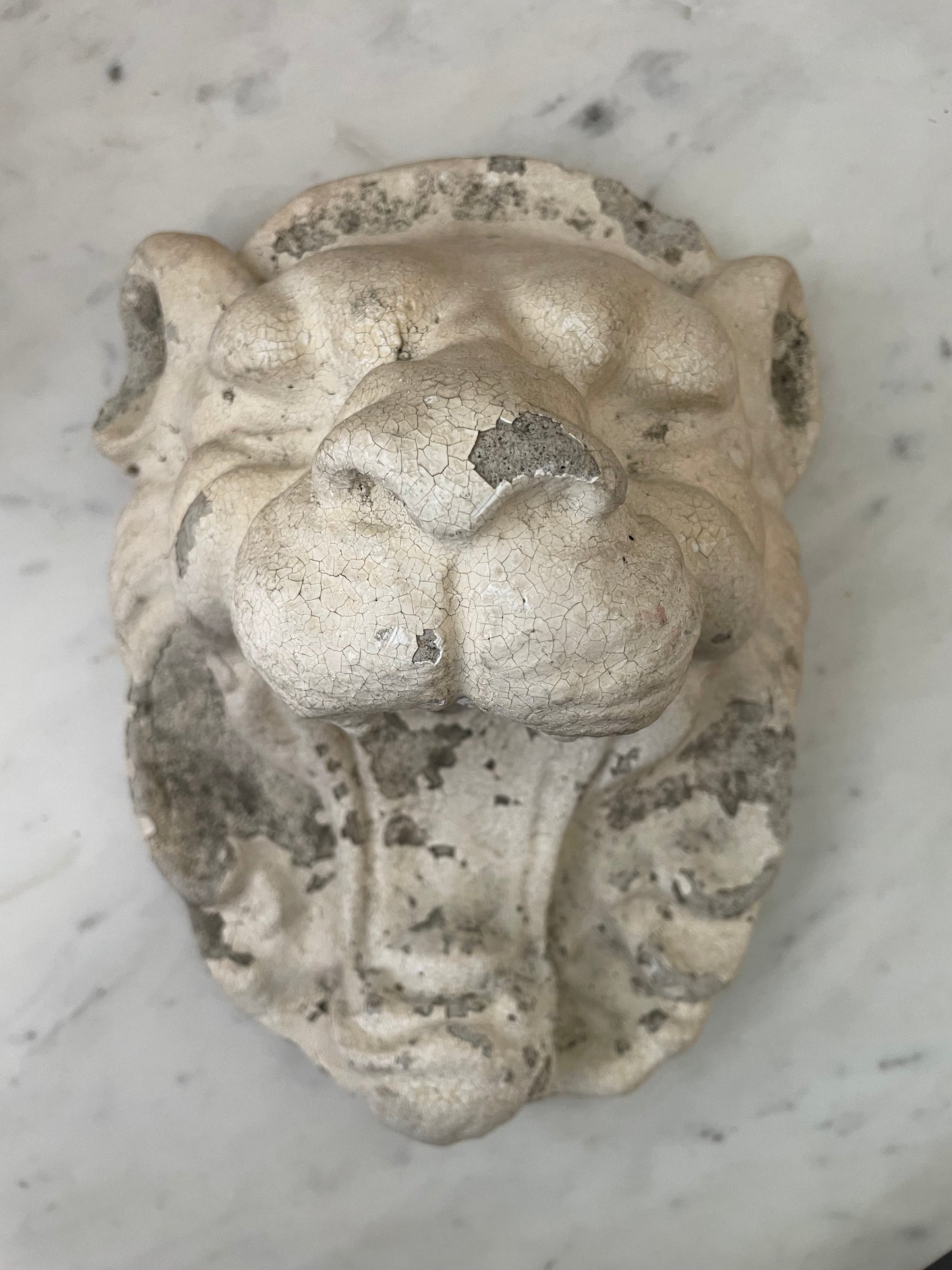 Salvage Lion Cement Bust Hanging Decor