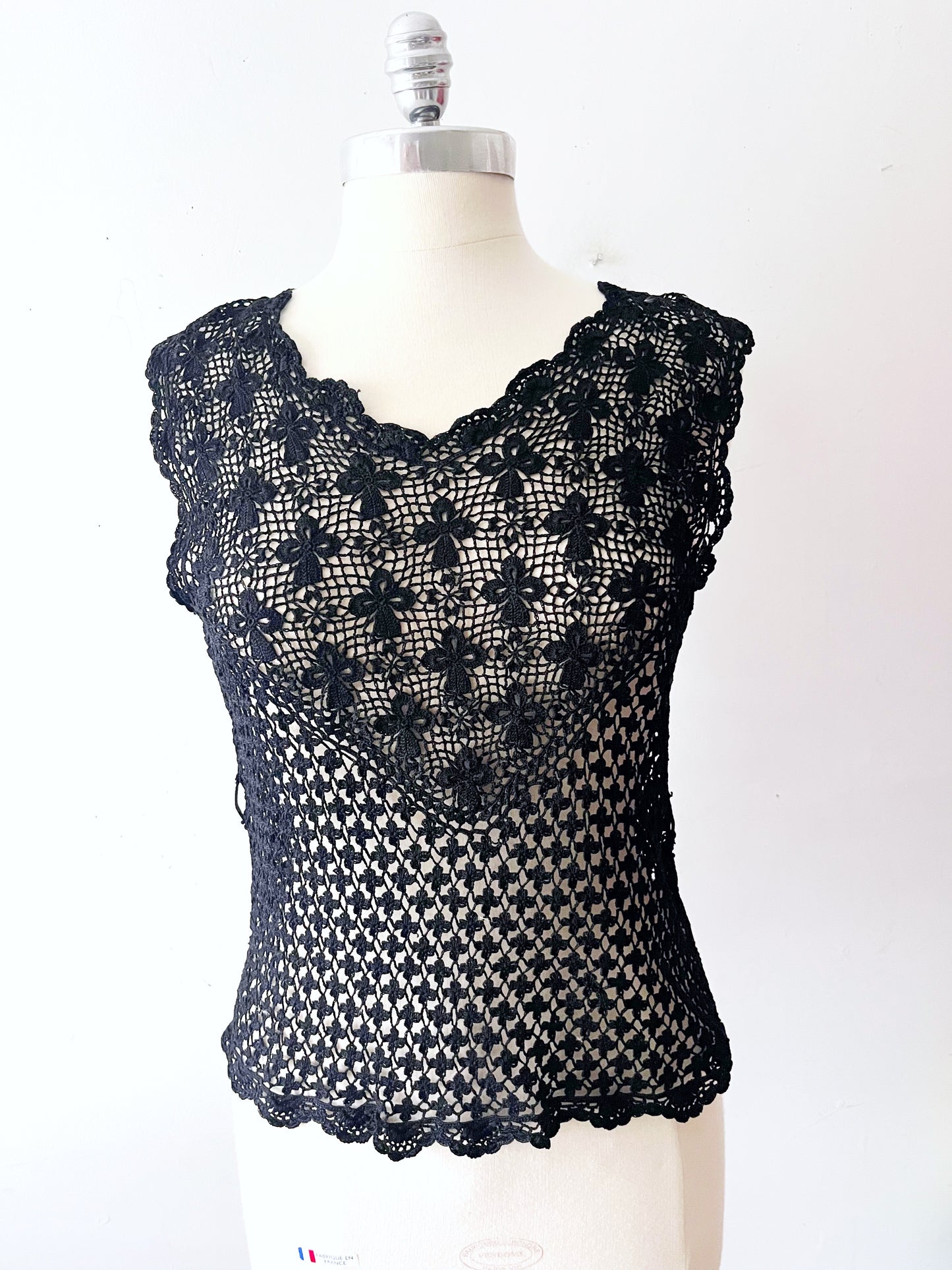Black Cotton Crochet Top
