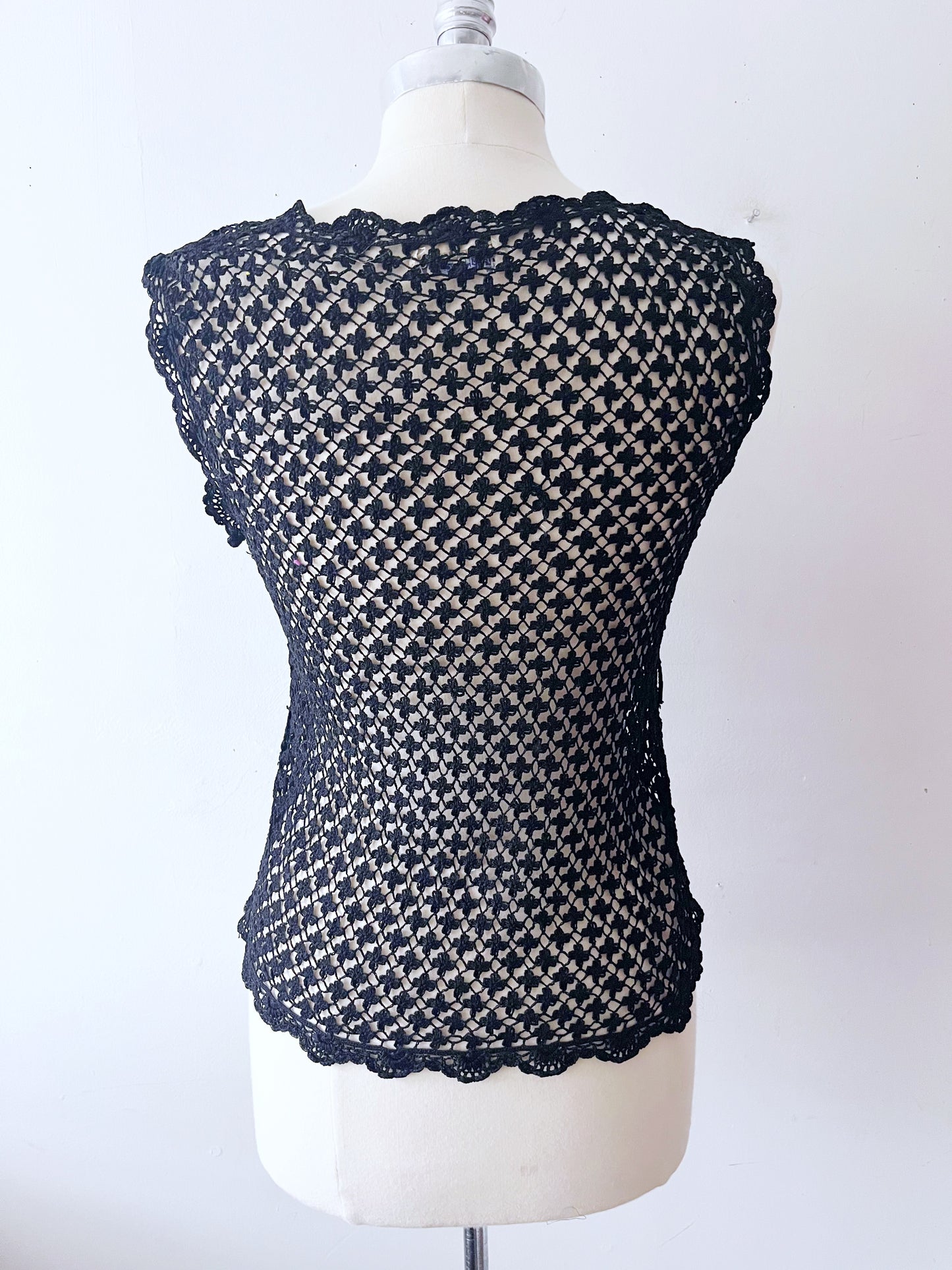 Black Cotton Crochet Top