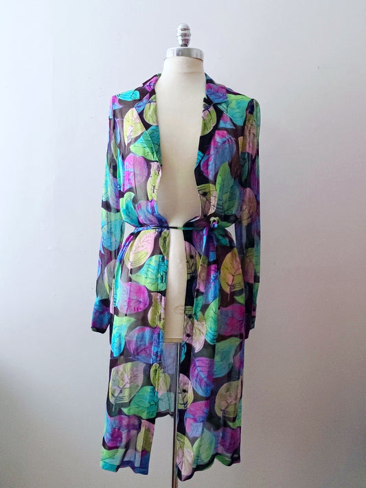 Betsey Johnson Sheer Silk Watercolor Dress Duster