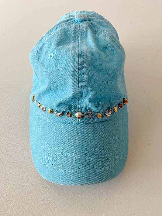 Gem Pop Vintage Baseball Cap Hat- Washed Clear Blue