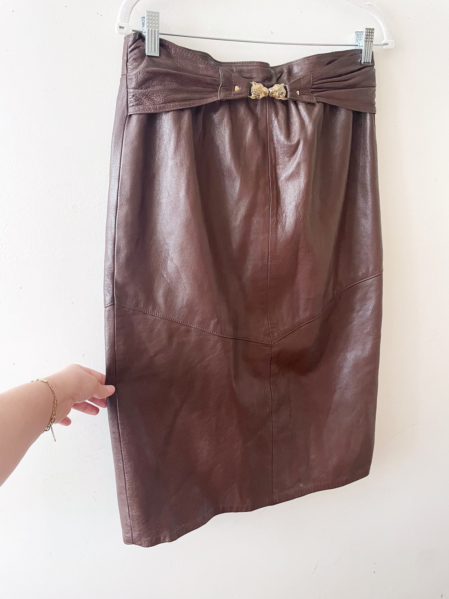 Chocolate Leather Cheetah Skirt