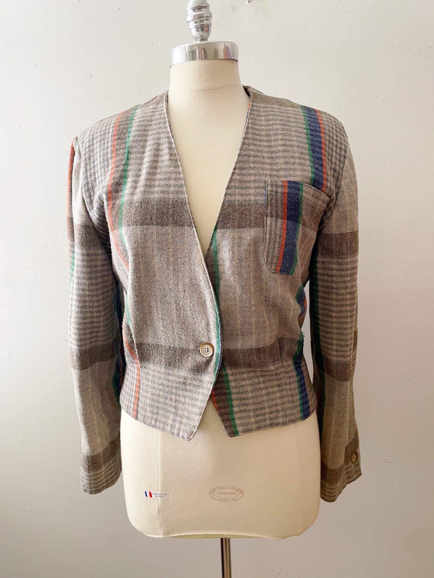 Wool Plaid Blazer Jacket