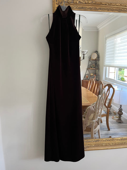 Velvet Mock Neck Sleeveless Long Dress