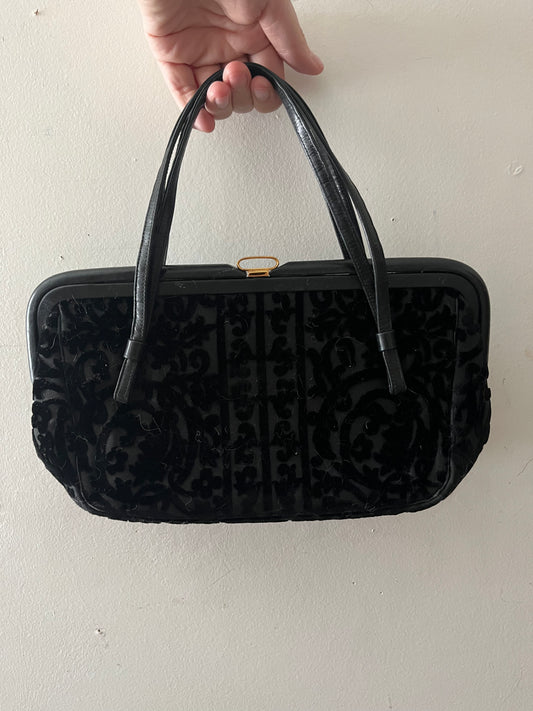 Velvet Damask Leather Handbag Purse
