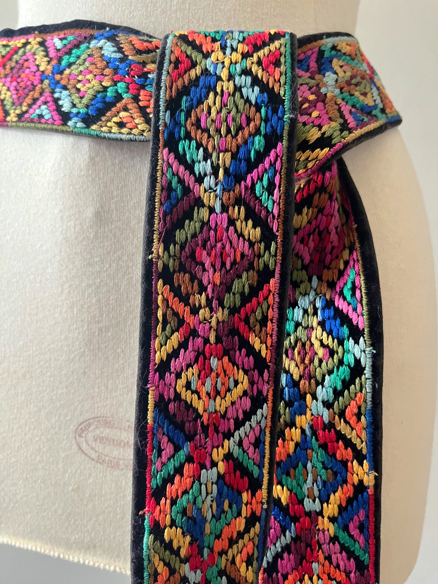 Rainbow Embroidered Suede Leather Belt Tie