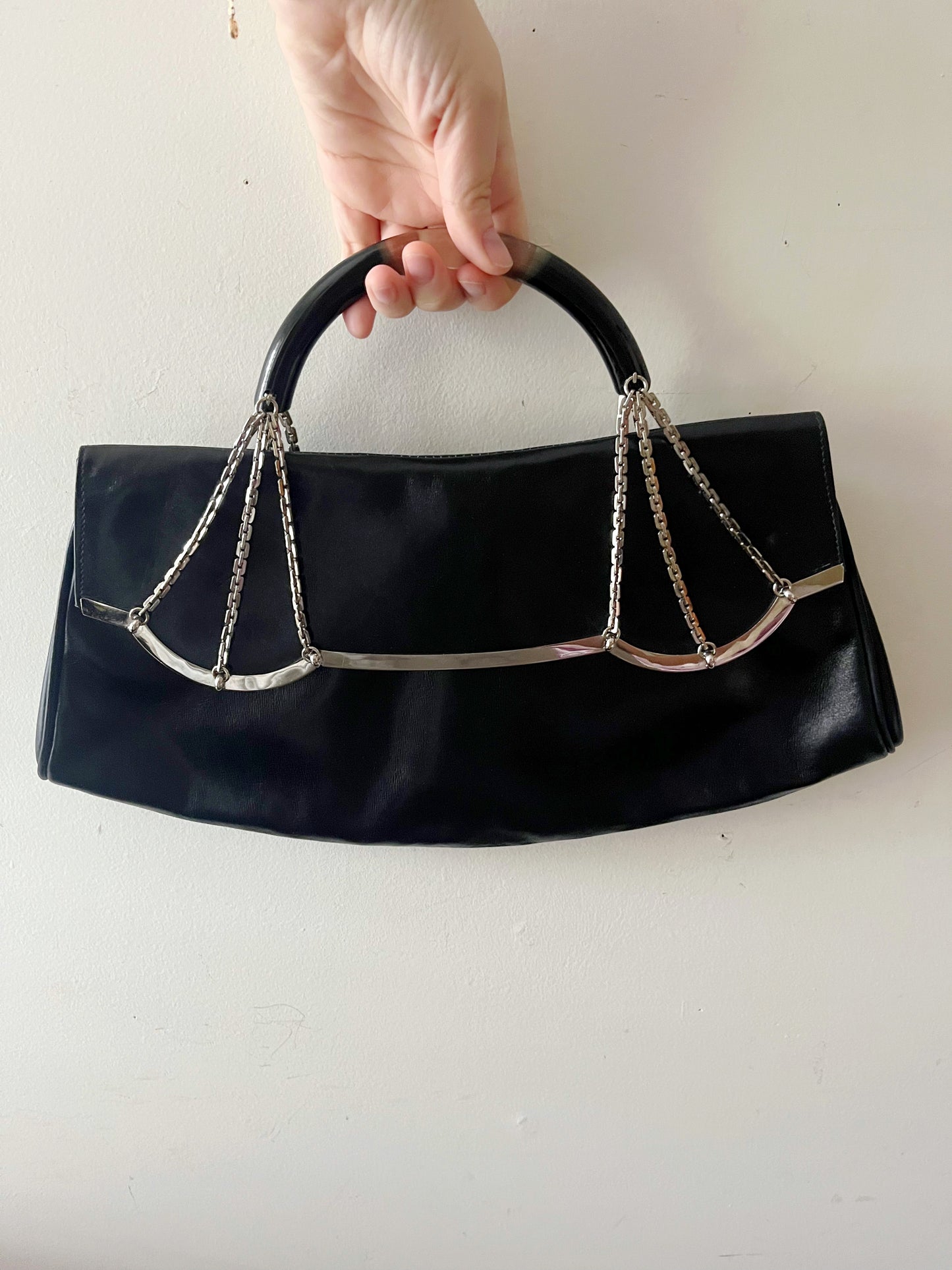 Cesare Piccini Leather Chain & Lucite Handle Purse